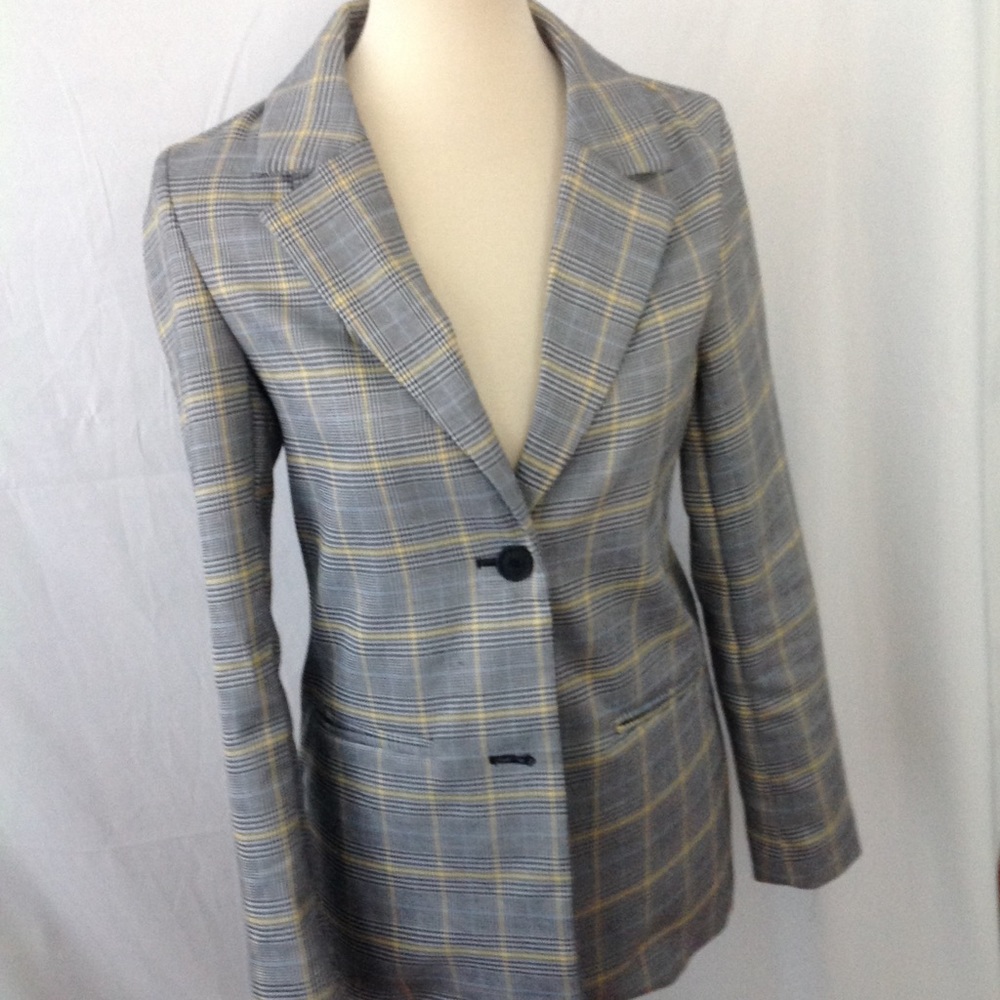 Dex plaid 2 button down blazer w detachable hood